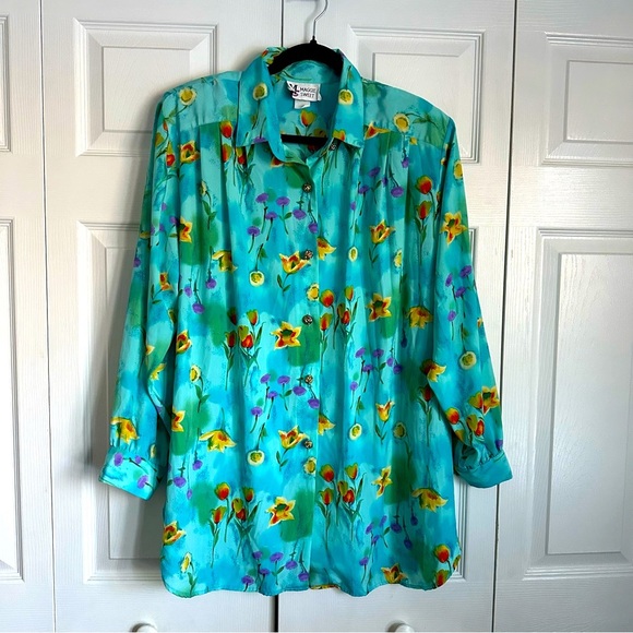 Maggie Sweet Vintage 90s Floral Button Up Blouse Sz L Grandmacore Easter Church - Picture 1 of 11